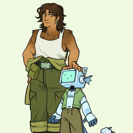 my robot oc Minnow, witha friends oc!